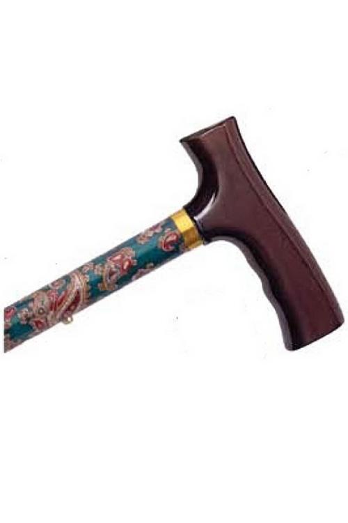 Adjustable Travel Folding Cane - Green Paisley