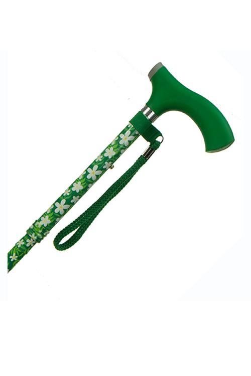 Adjustable Travel Folding Cane With Silicon Handle- Green Floral