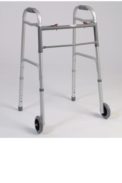 Dual Button Folding Walker With Wheels