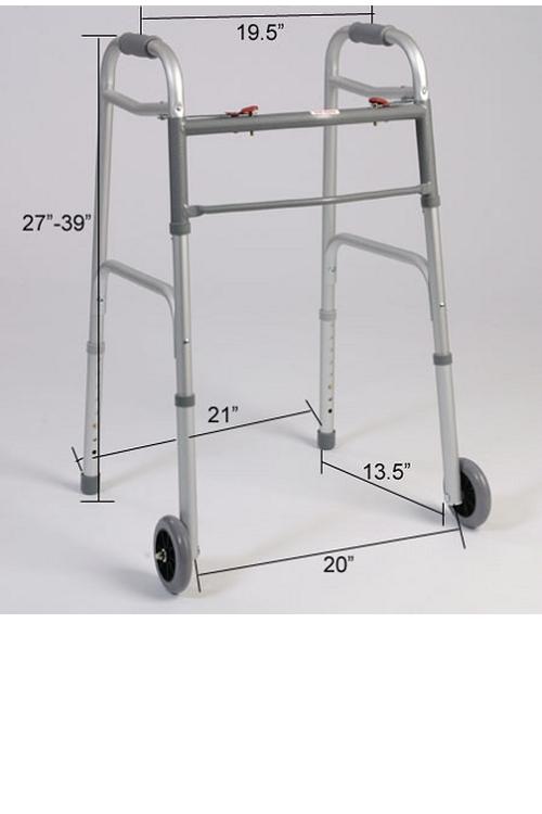 Dual Button Folding Walker With Wheels