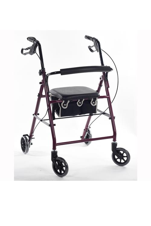 Lightweight Steel Rollator With Brakes and Padded Seat