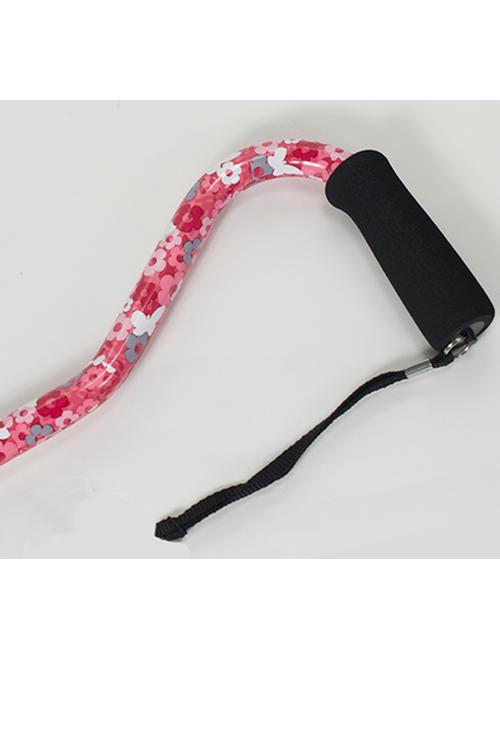 Offset Handle Aluminum Cane - Pink Floral