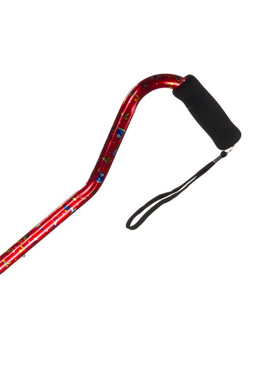 Offset Handle Aluminum Cane - Red Floral