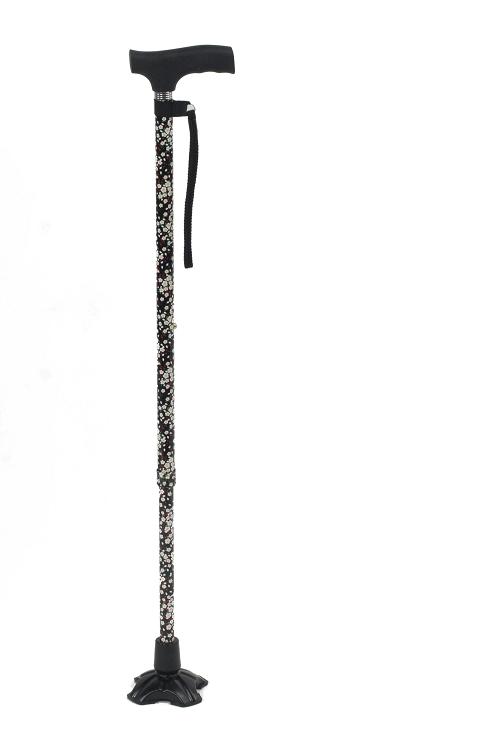 Self Standing Black Floral Cane- Fritz Silicon Handle