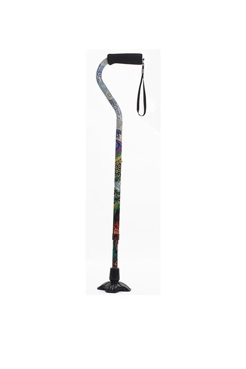 Self Standing Offset Handle Aluminum Cane - Peacock