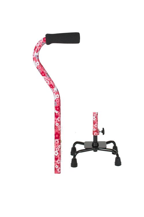 Small Base Quad Cane - Pink Floral