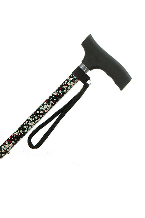 Straight Adjustable Cane With Silicon Handle- Black Floral